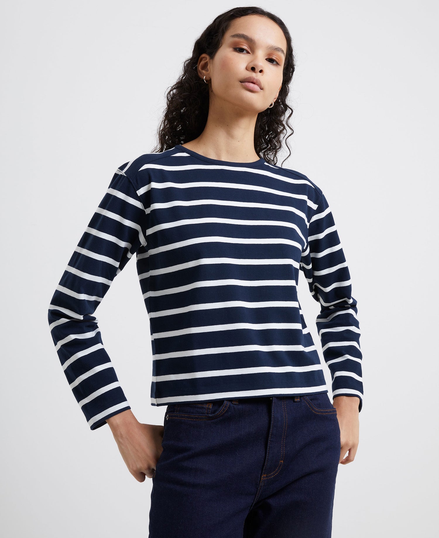 Rallie Stripe Slash Neck Tee - Marine/White