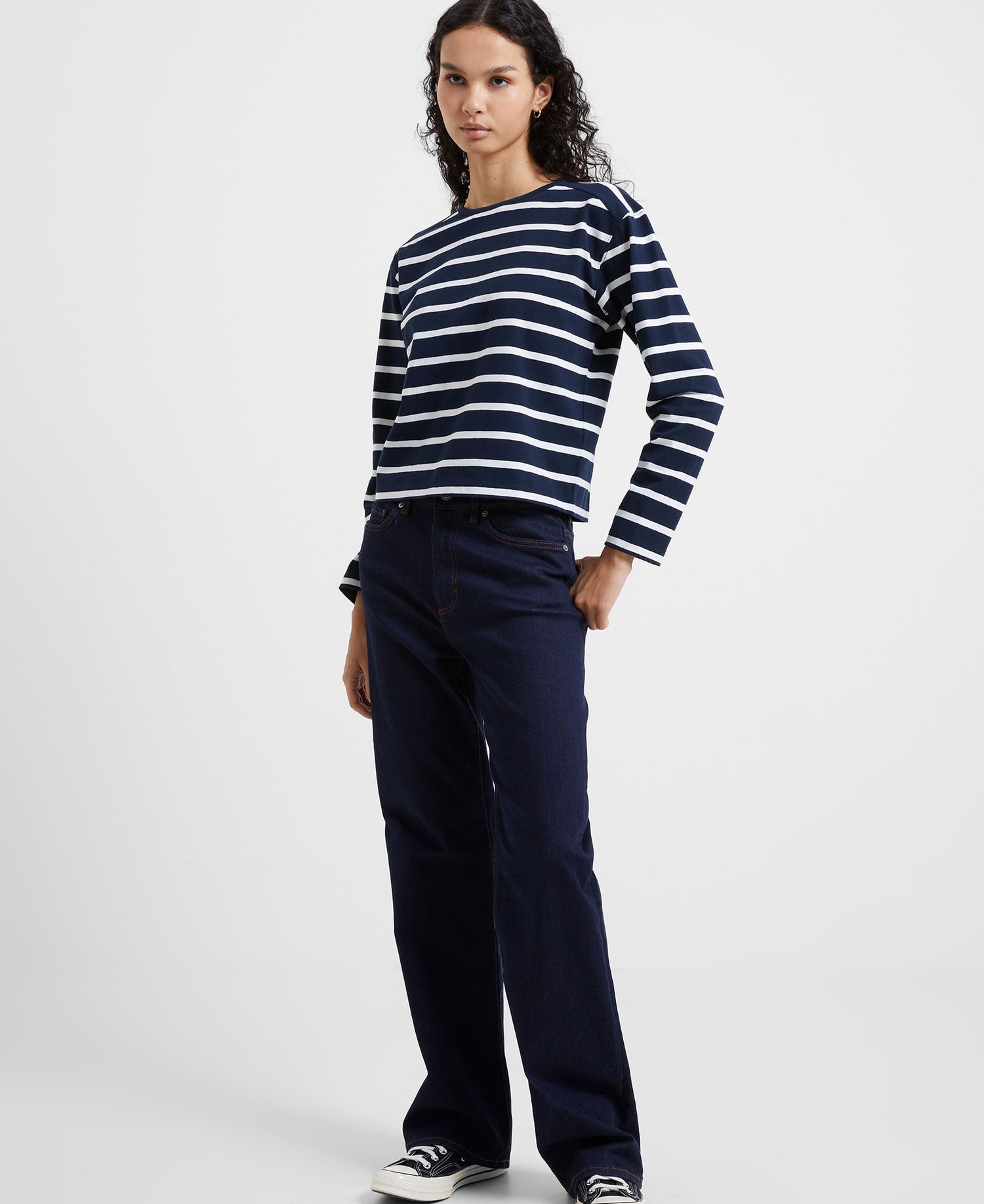 Rallie Stripe Slash Neck Tee - Marine/White