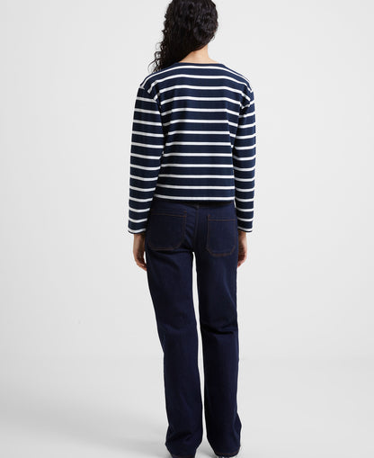 Rallie Stripe Slash Neck Tee - Marine/White