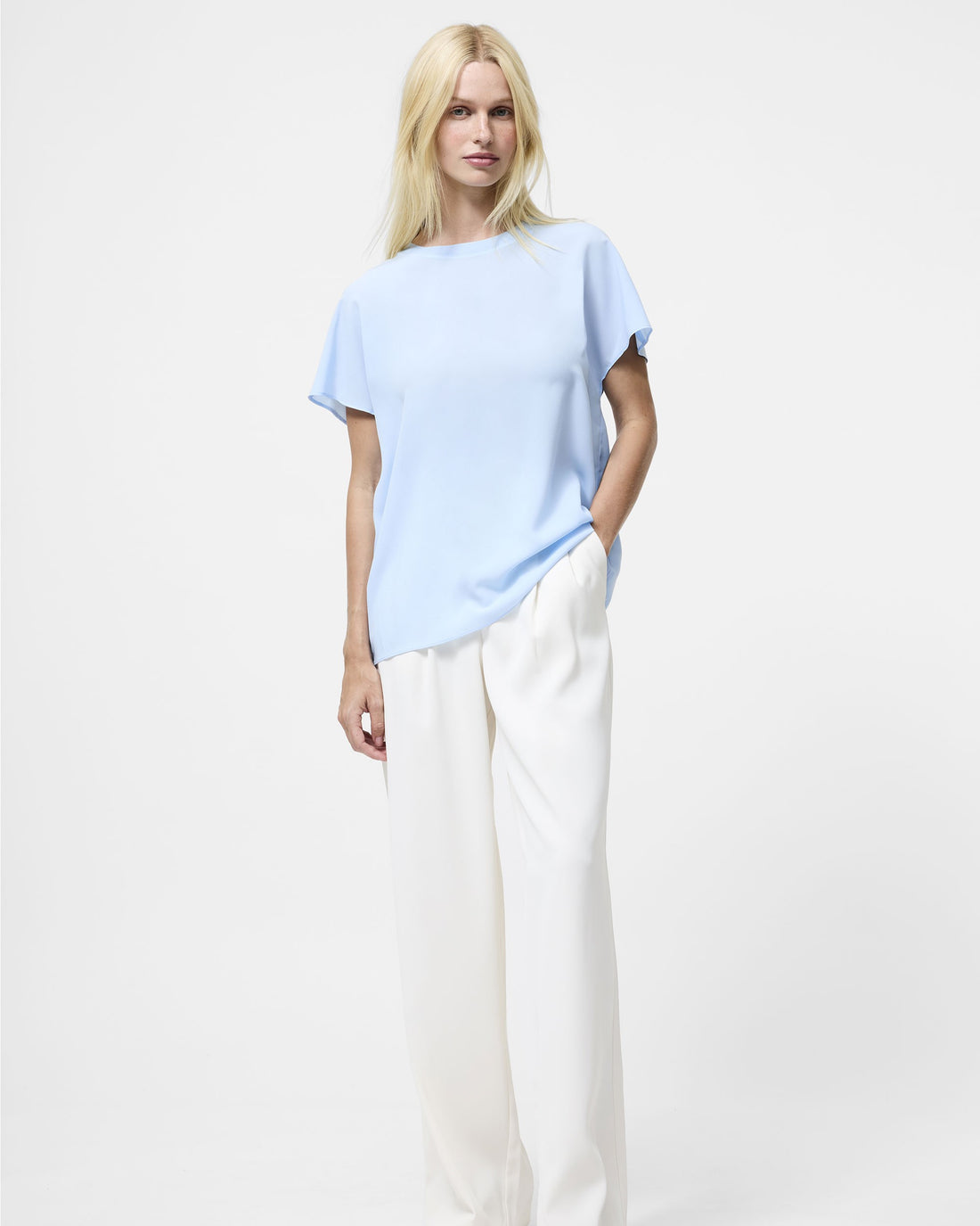 Crepe Light Crew Neck Top - Arctic Blue
