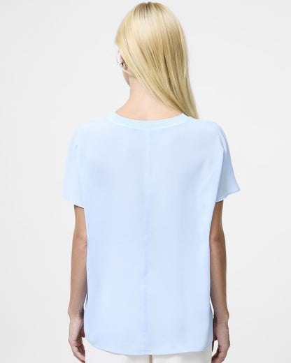 Crepe Light Crew Neck Top - Arctic Blue