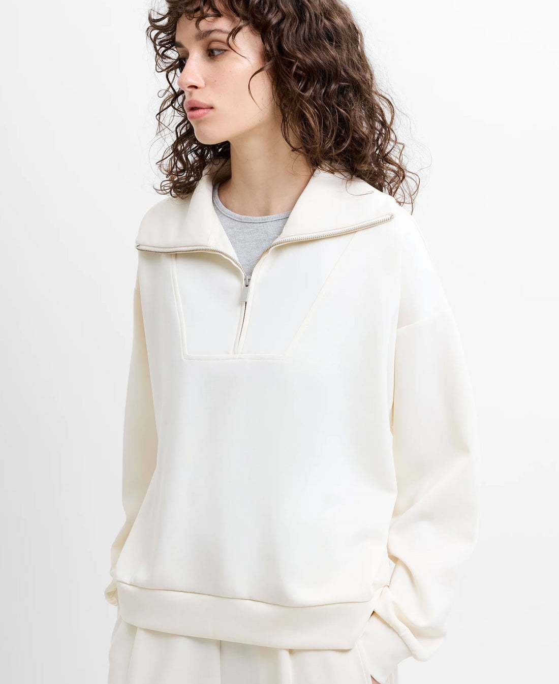 Wren Half Zip Sweatshirt - Porcelain Cream