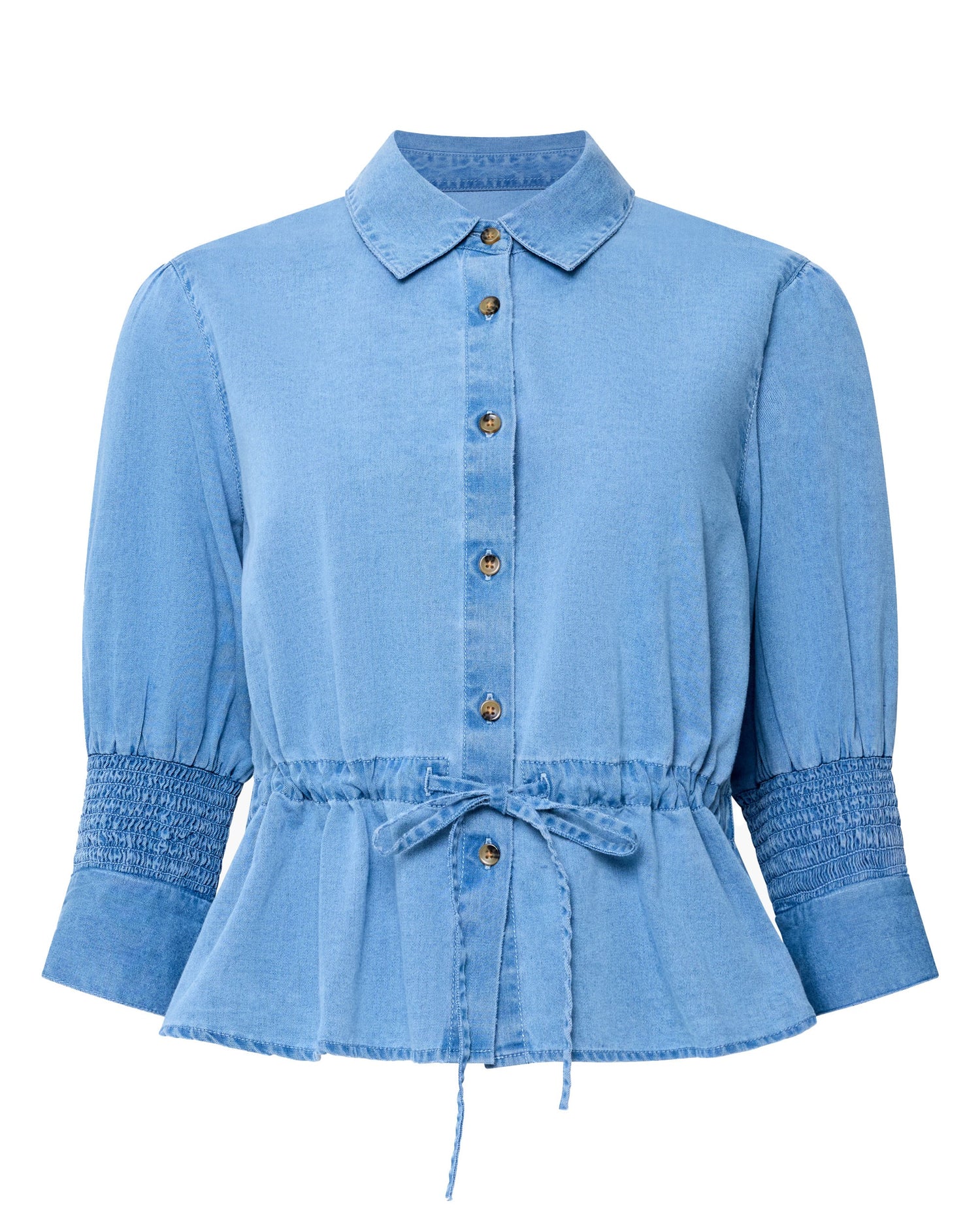 Zaves Chambray Drawstring Top - Light Wash