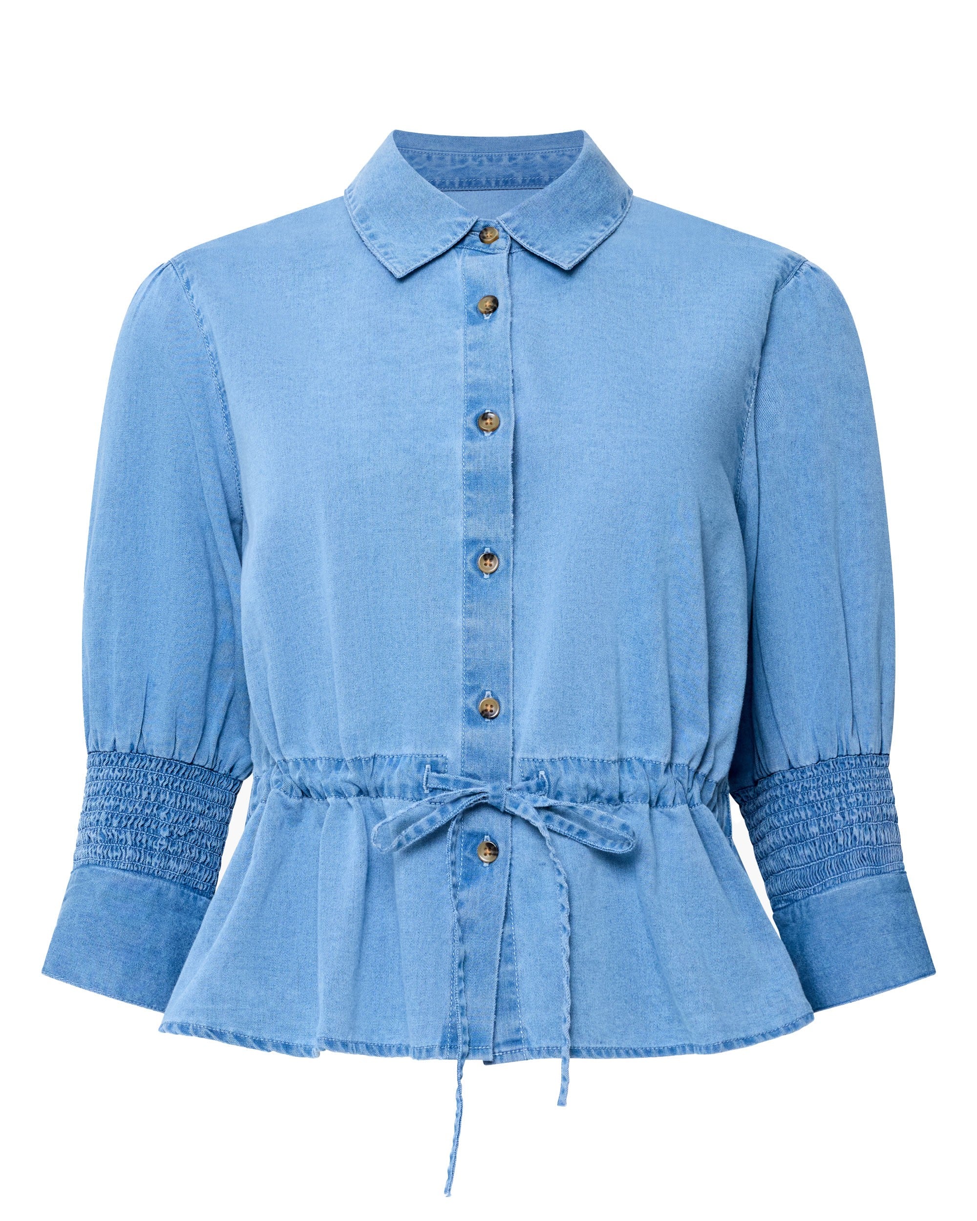 Zaves Chambray Drawstring Top - Light Wash