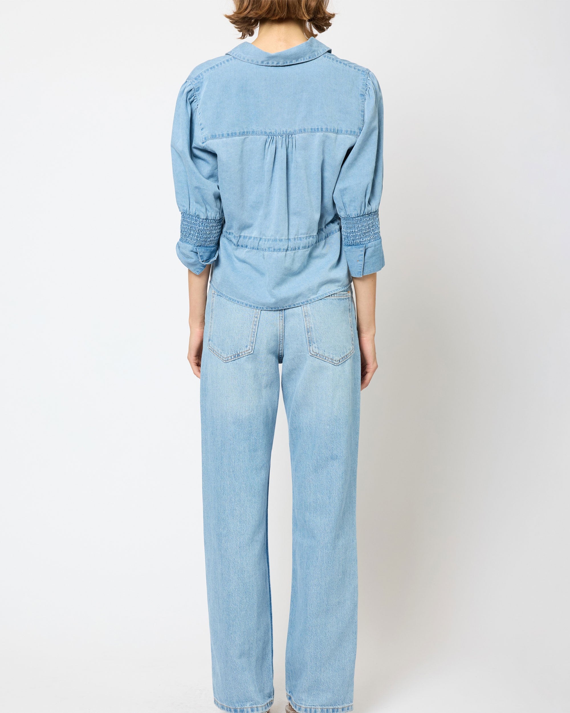Zaves Chambray Drawstring Top - Light Wash