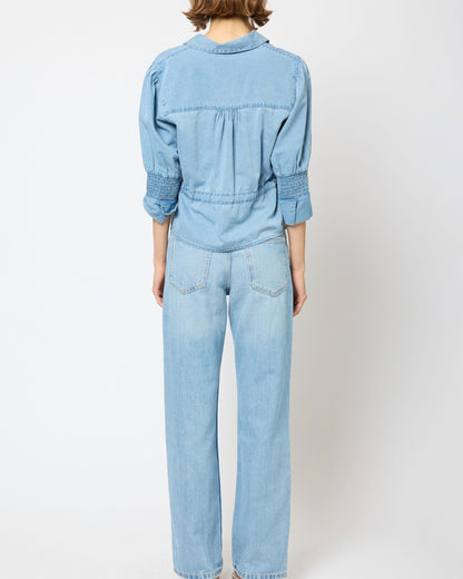 Zaves Chambray Drawstring Top - Light Wash