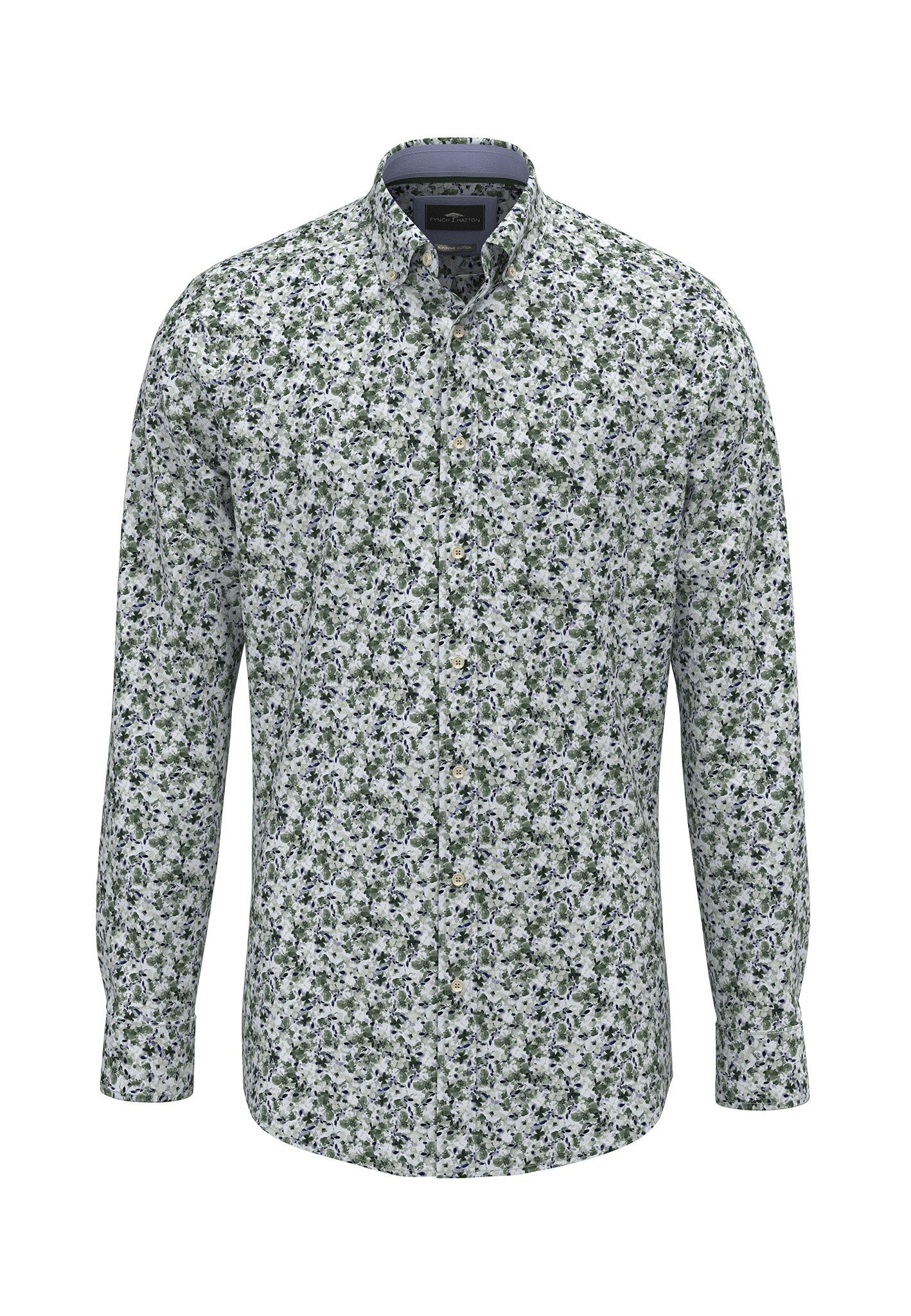 Premium Flower Print Button Down Shirt  - Dark Leaf