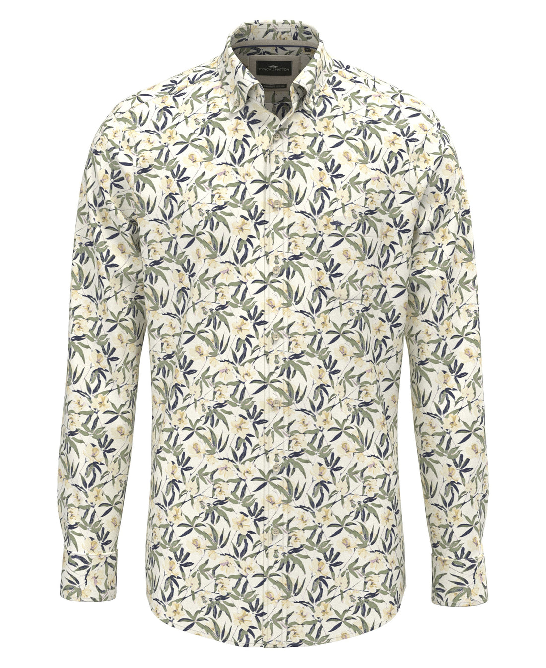 Slub Flower Print Button-down - Pale Yellow