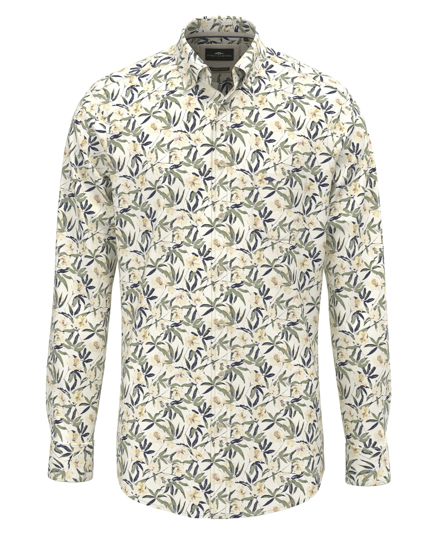 Slub Flower Print Button-down - Pale Yellow