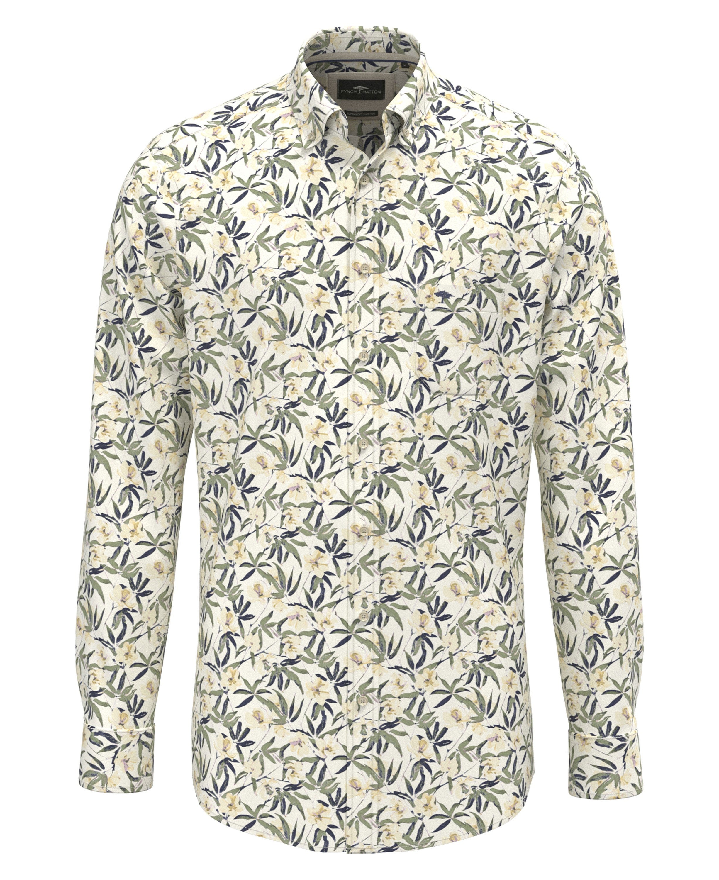 Slub Flower Print Button-down - Pale Yellow