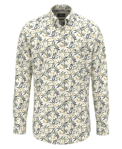 Slub Flower Print Button-down - Pale Yellow
