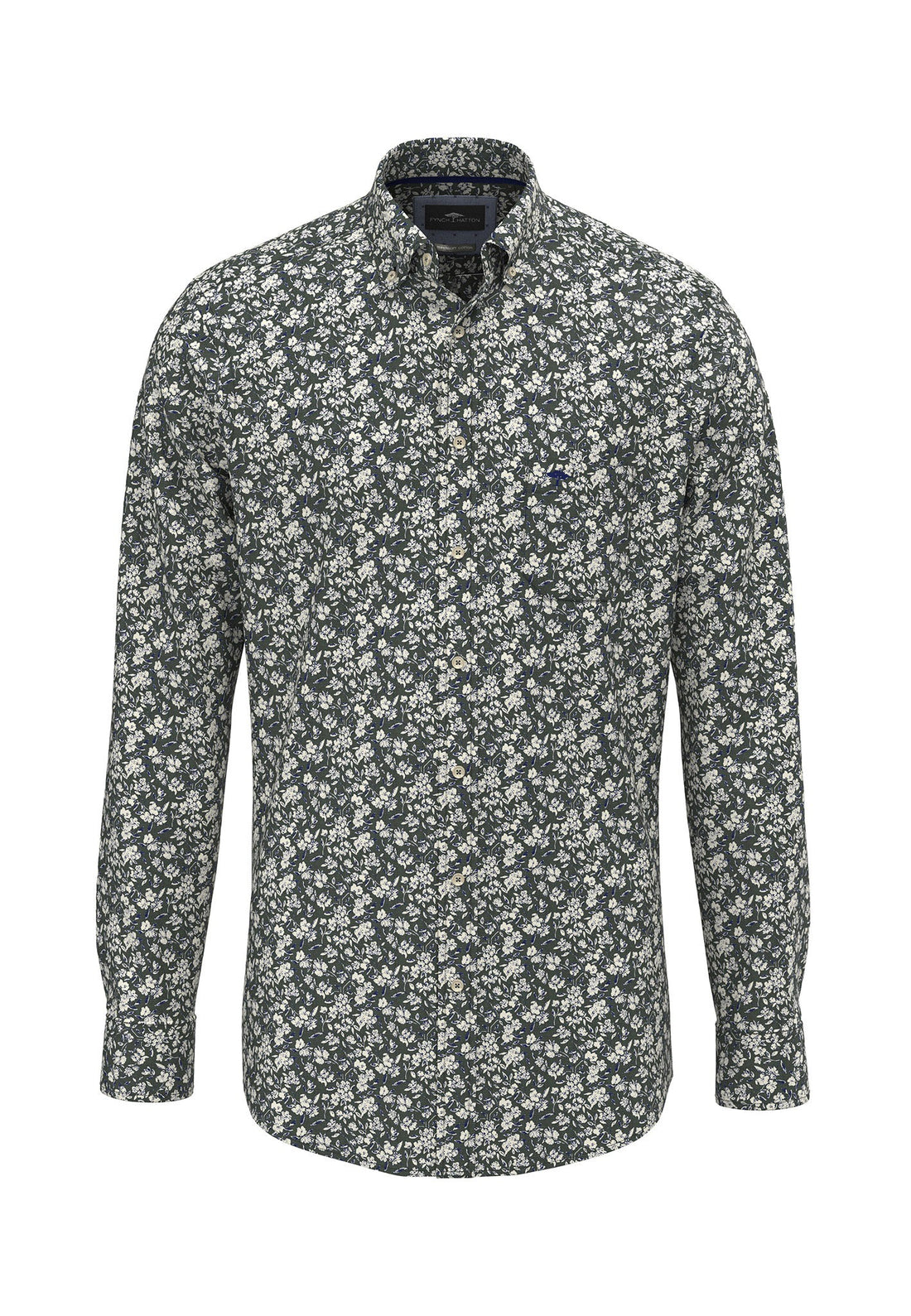 Winter Flower Print Button Down Shirt - Dark Ivy