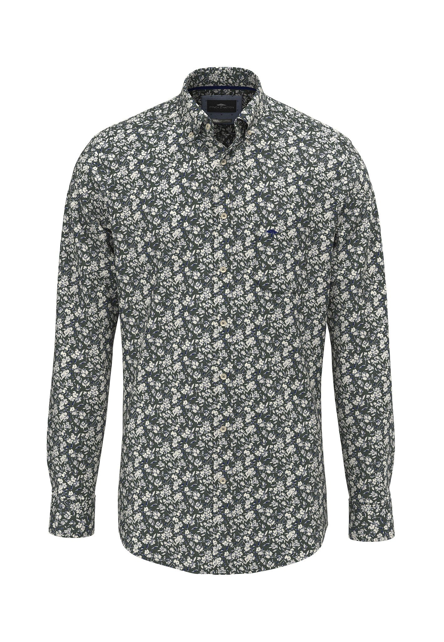 Winter Flower Print Button Down Shirt - Dark Ivy