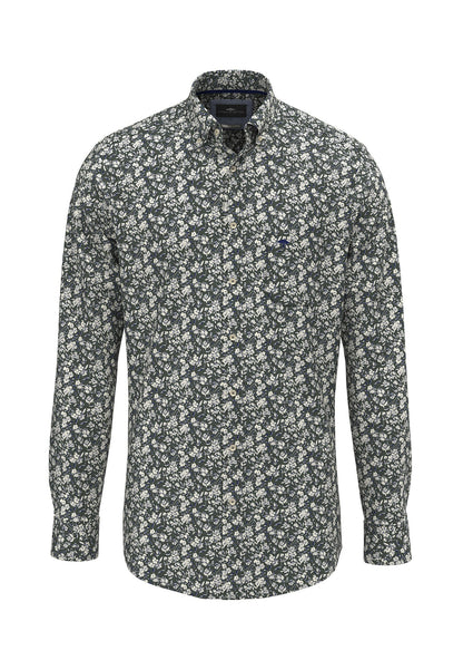 Winter Flower Print Button Down Shirt - Dark Ivy