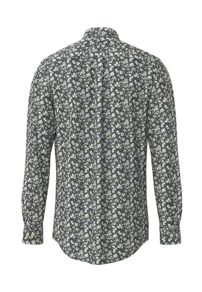 Winter Flower Print Button Down Shirt - Dark Ivy