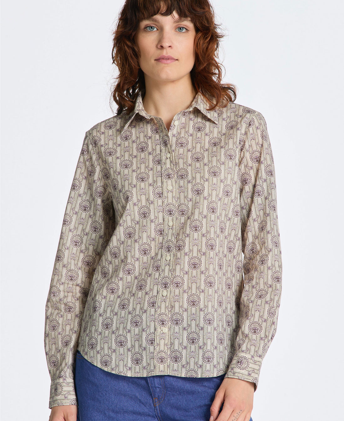 Regular Fit Archive Print Cotton Voile Shirt - Lilac