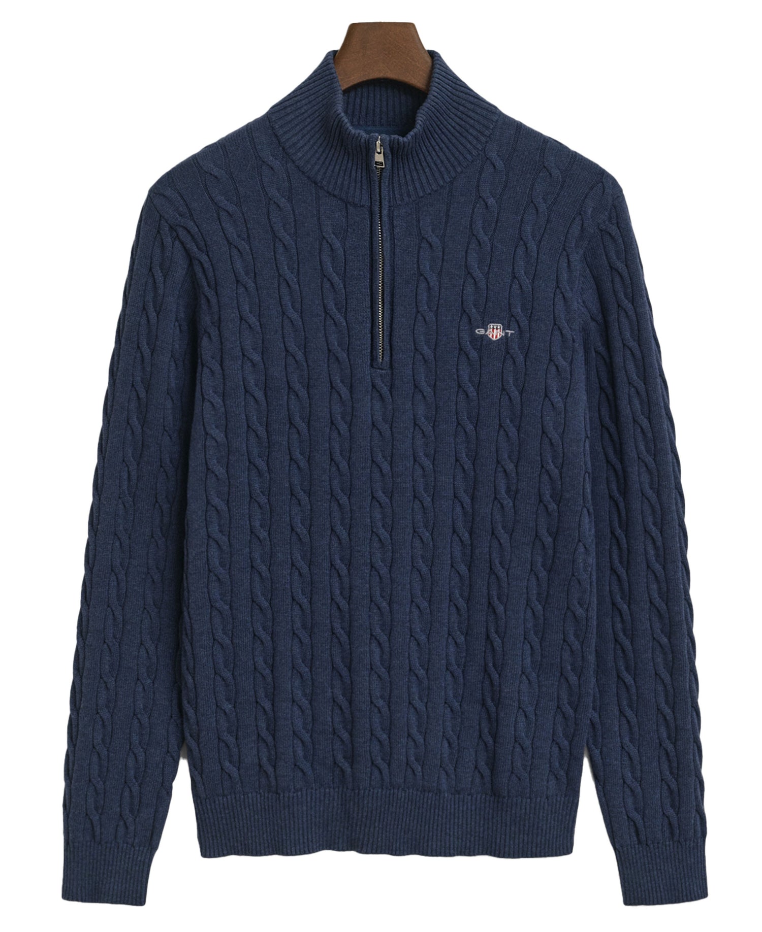 Cotton Cable Half Zip Sweater - Dark Jeansblue Melange