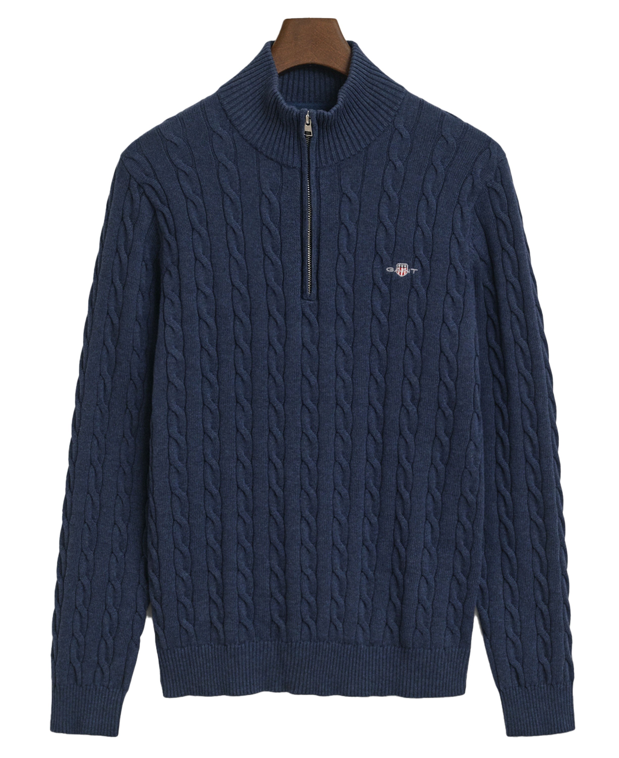 Cotton Cable Half Zip Sweater - Dark Jeansblue Melange