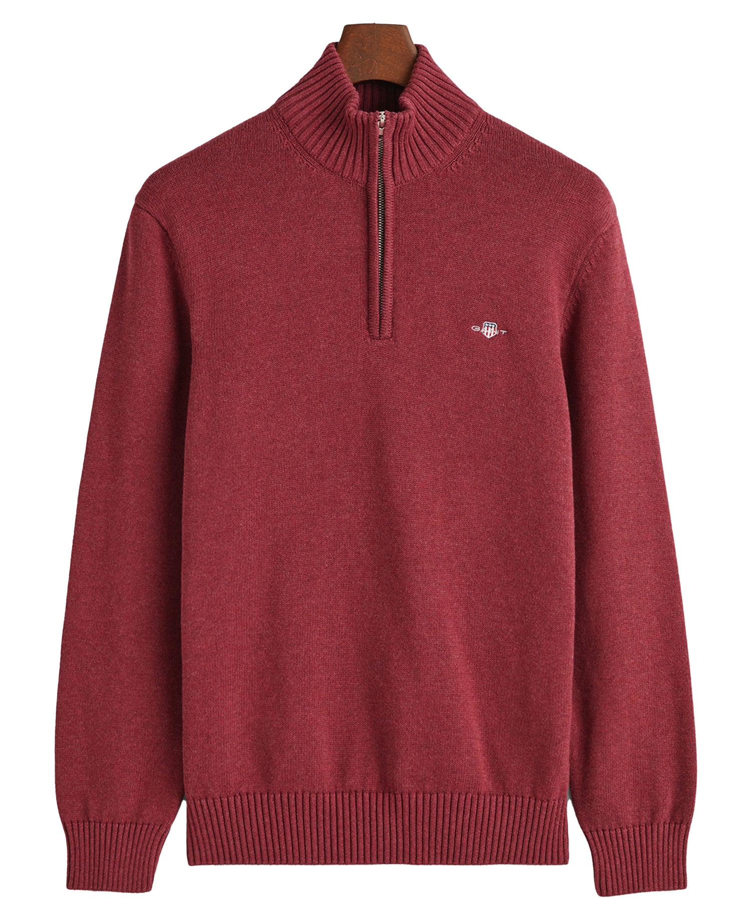 Casual Cotton Half Zip Sweater - Plumped Red