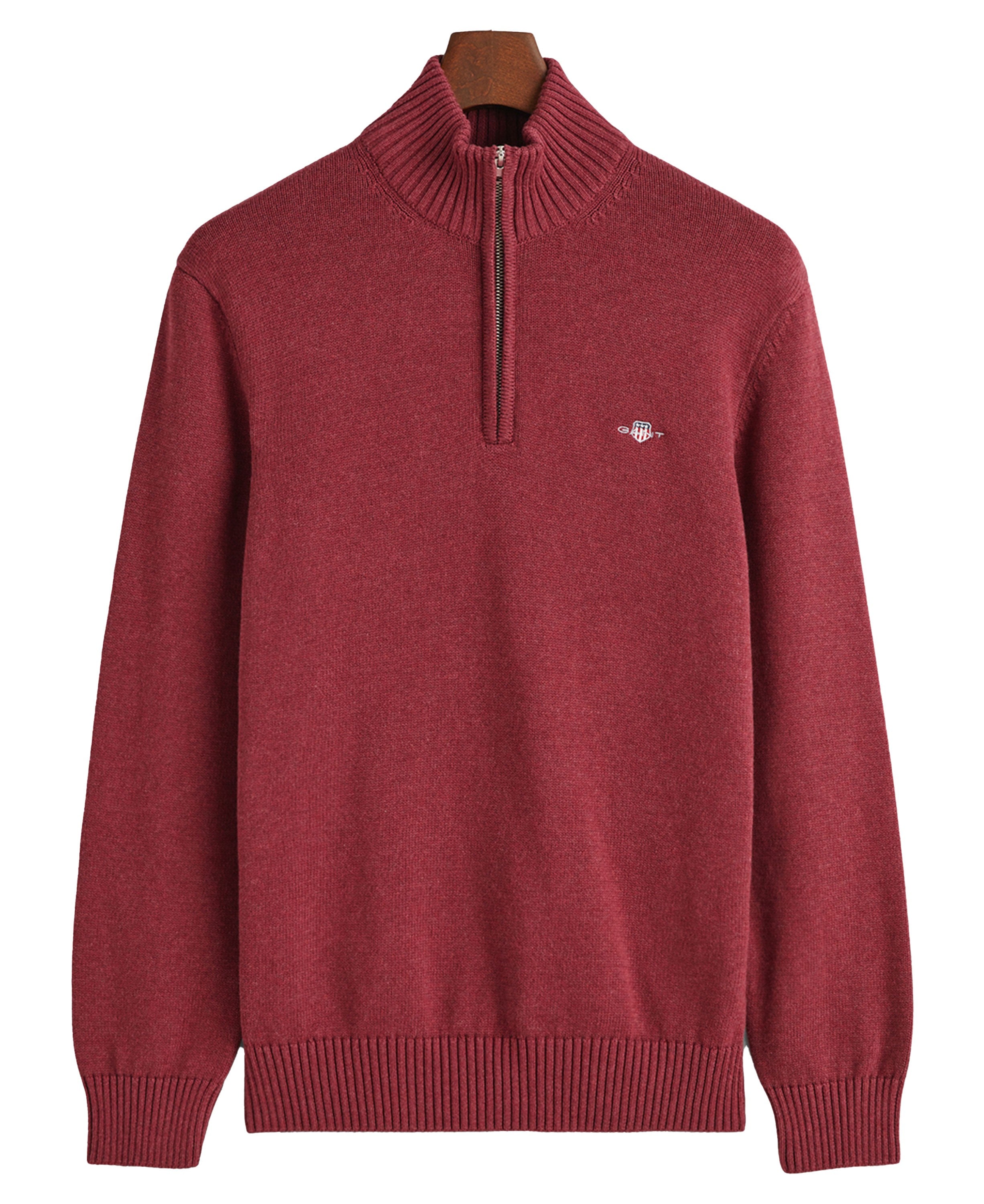 Casual Cotton Half Zip Sweater - Plumped Red