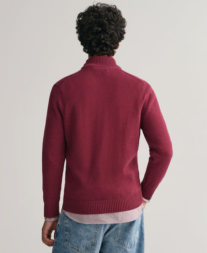 Casual Cotton Half Zip Sweater - Plumped Red