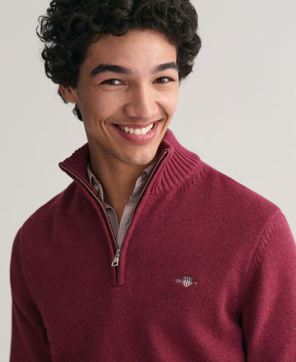 Casual Cotton Half Zip Sweater - Plumped Red