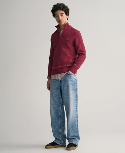 Casual Cotton Half Zip Sweater - Plumped Red