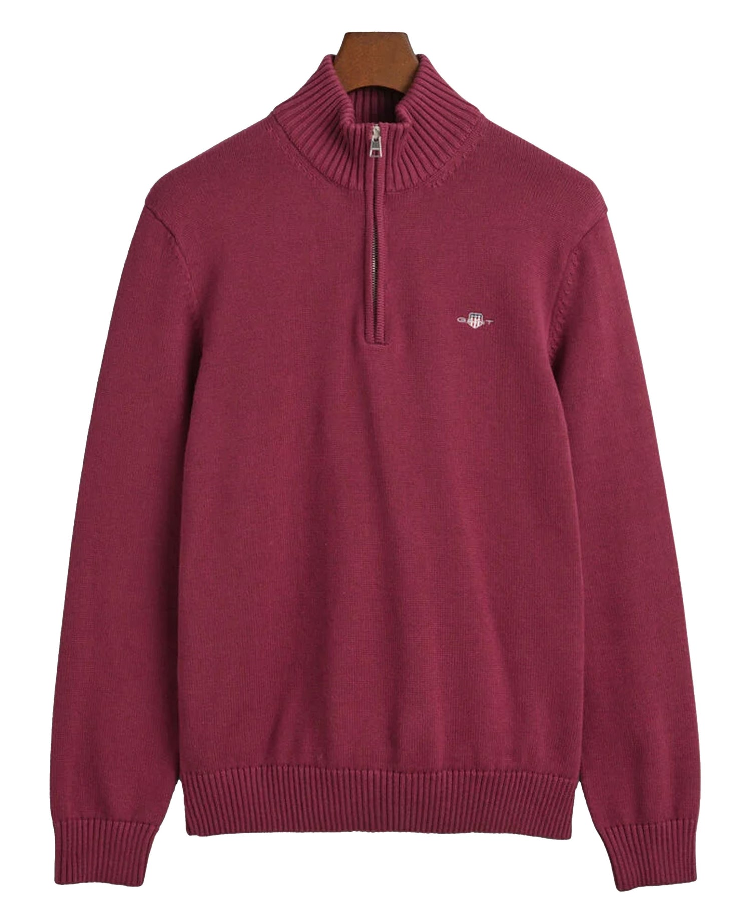 Casual Cotton Half Zip Sweater - Wine Red