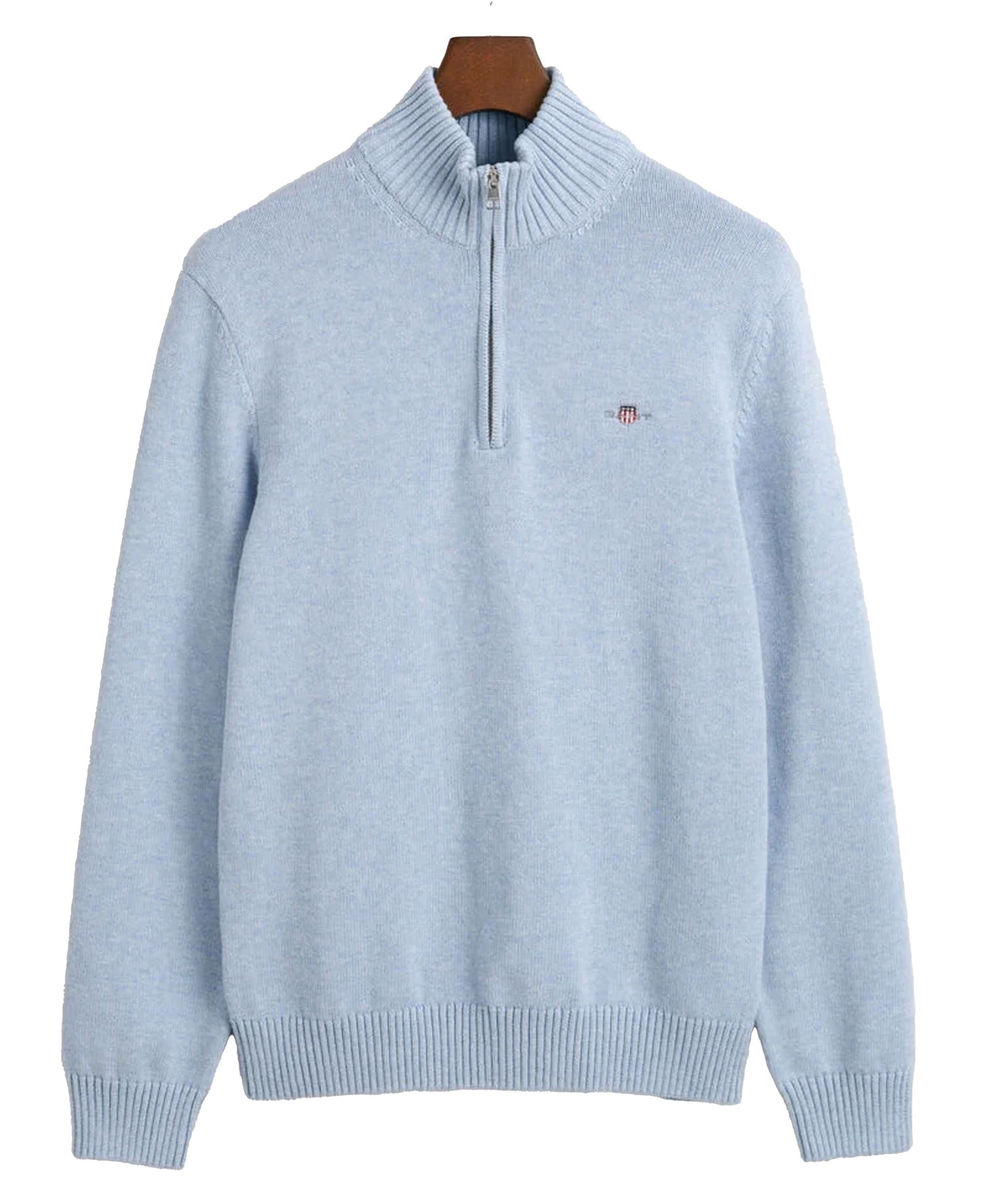 Casual Cotton Half Zip Sweater - Light Blue Melange