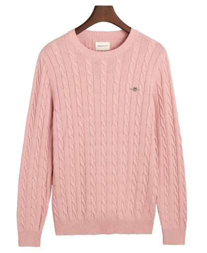 Cotton Cable Crew Neck Sweater - Dusty Pink