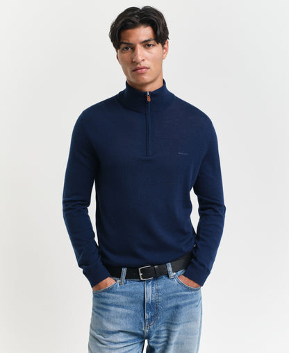 Extra Fine Merino Wool Half Zip Sweater - Marine