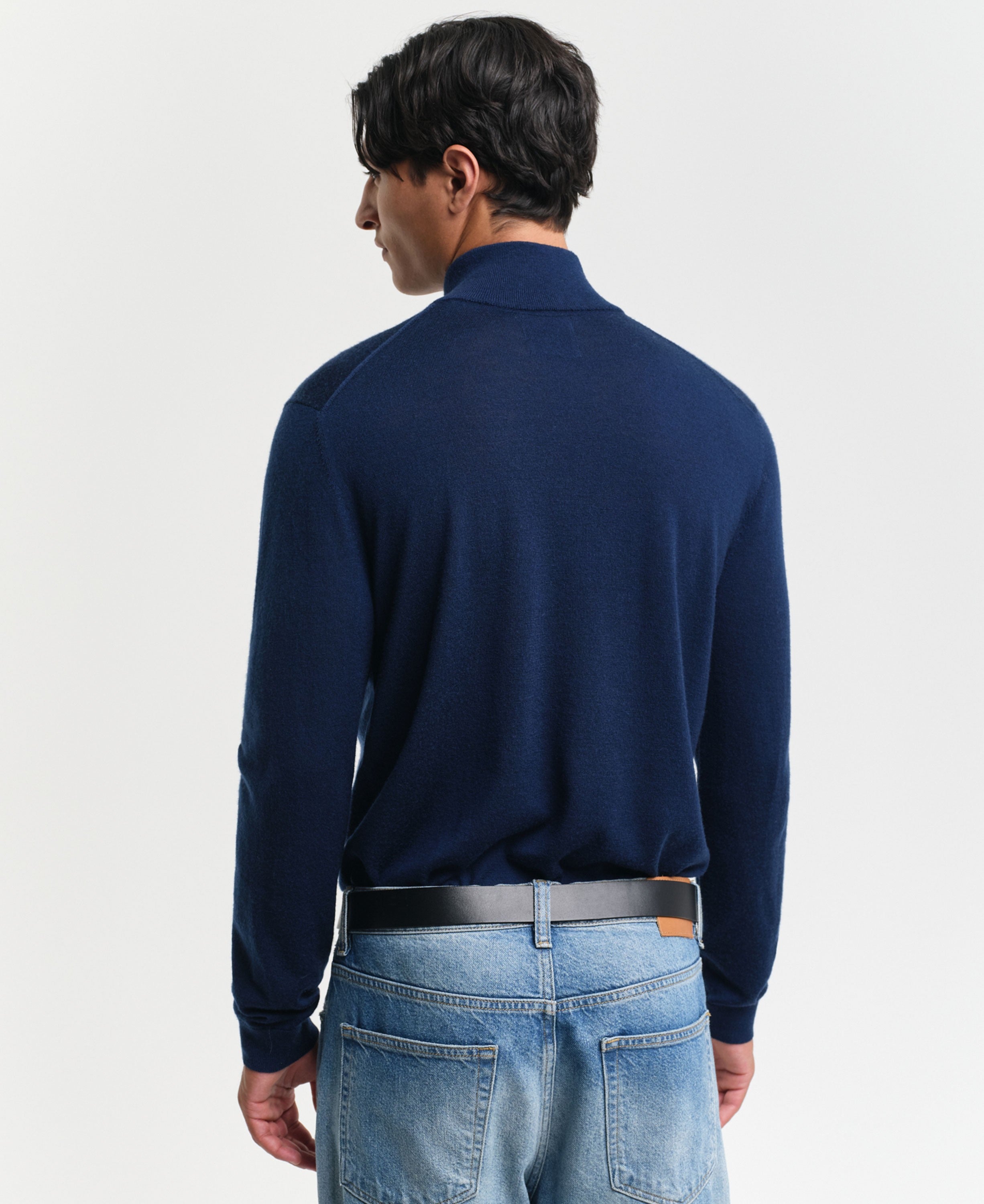 Extra Fine Merino Wool Half Zip Sweater - Marine