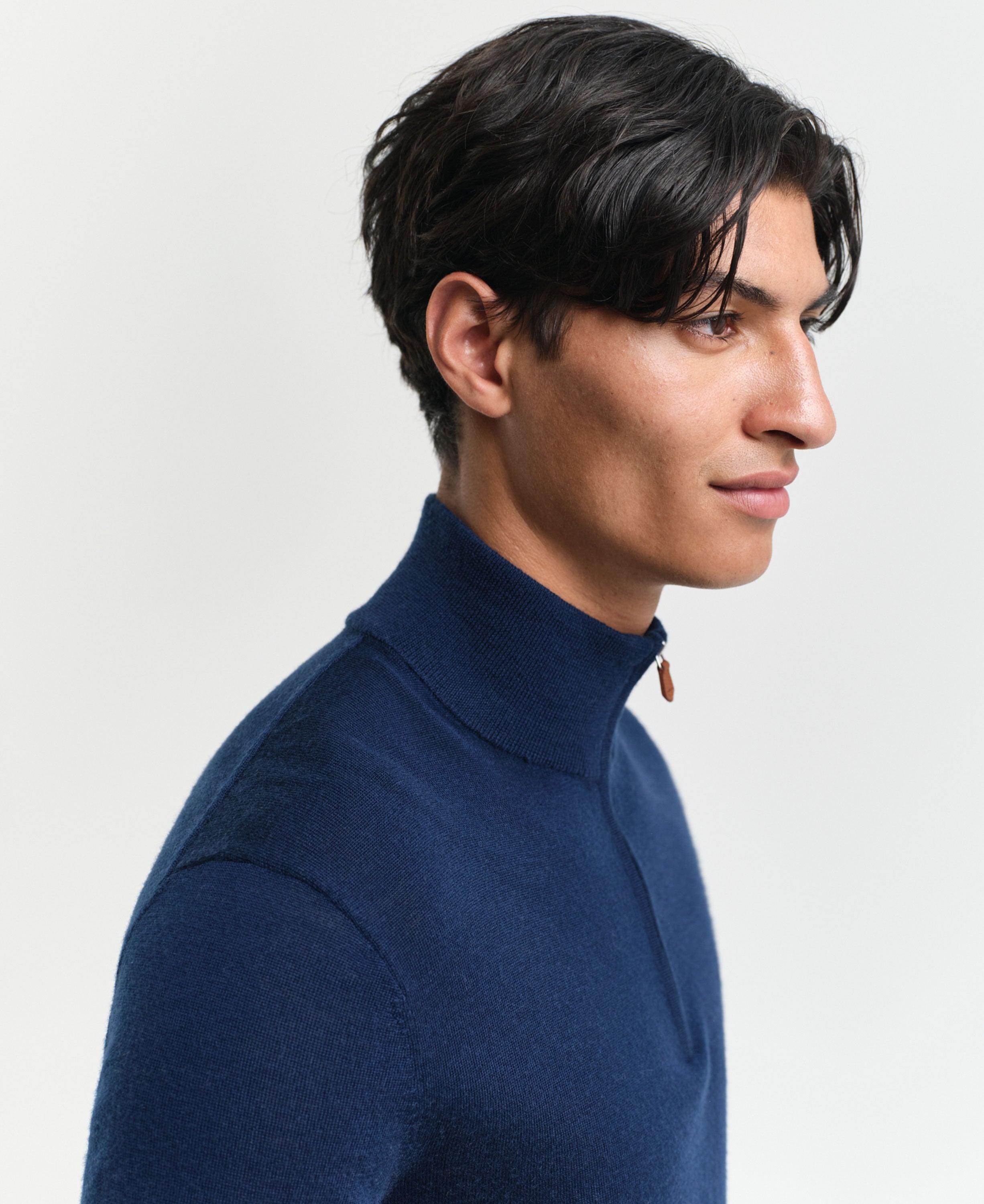Extra Fine Merino Wool Half Zip Sweater - Marine