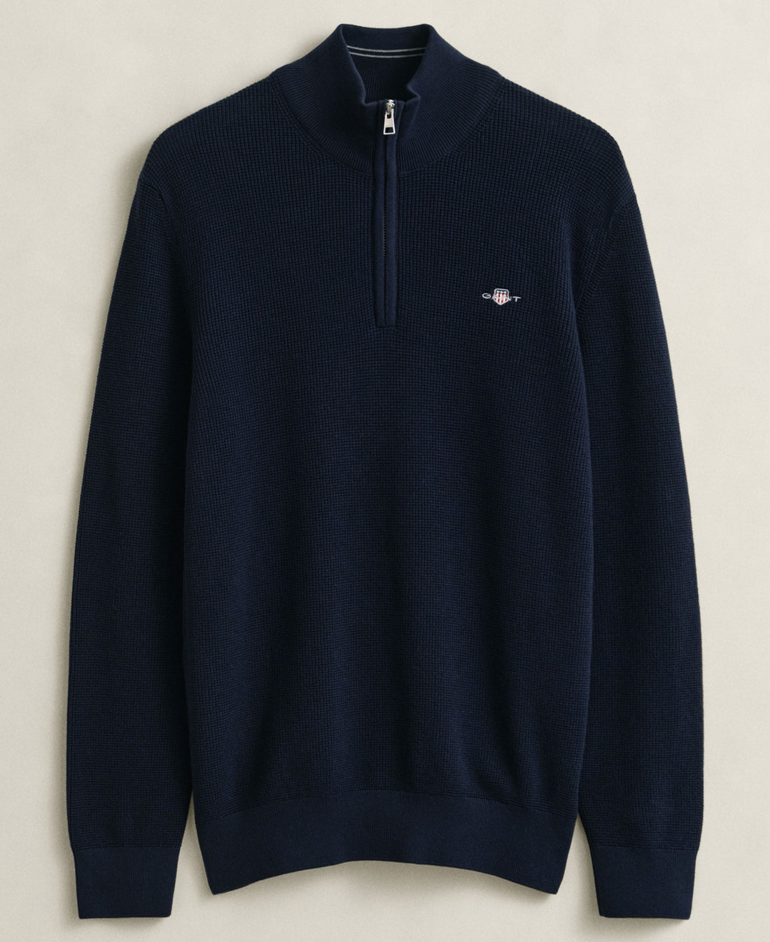 Micro Textured Cotton Half Zip - Evening Blue