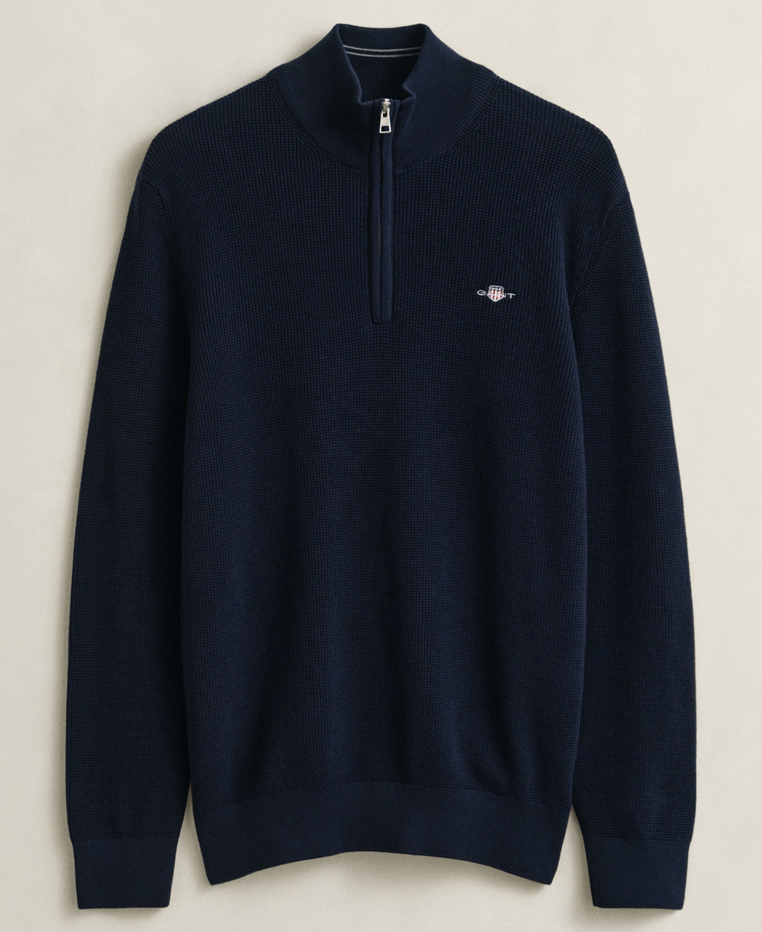Micro Textured Cotton Half Zip - Evening Blue