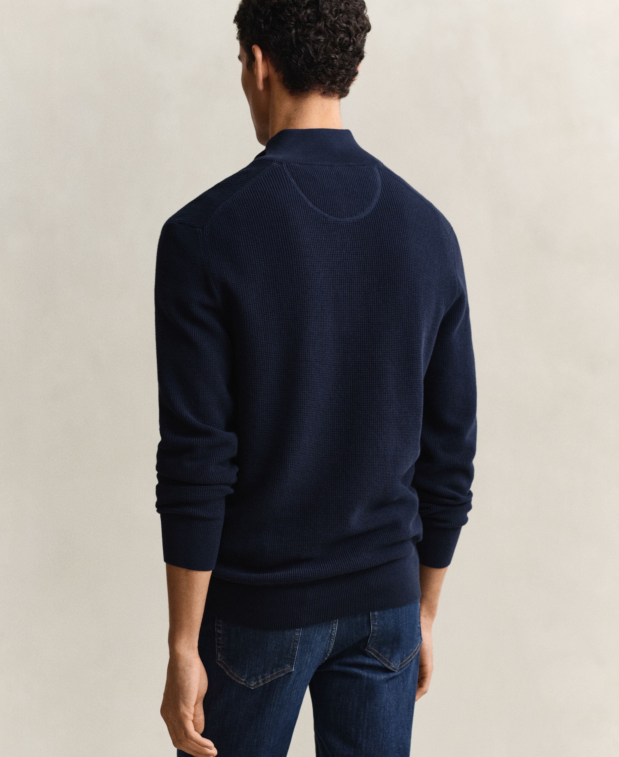 Micro Textured Cotton Half Zip - Evening Blue