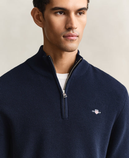 Micro Textured Cotton Half Zip - Evening Blue