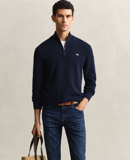 Micro Textured Cotton Half Zip - Evening Blue