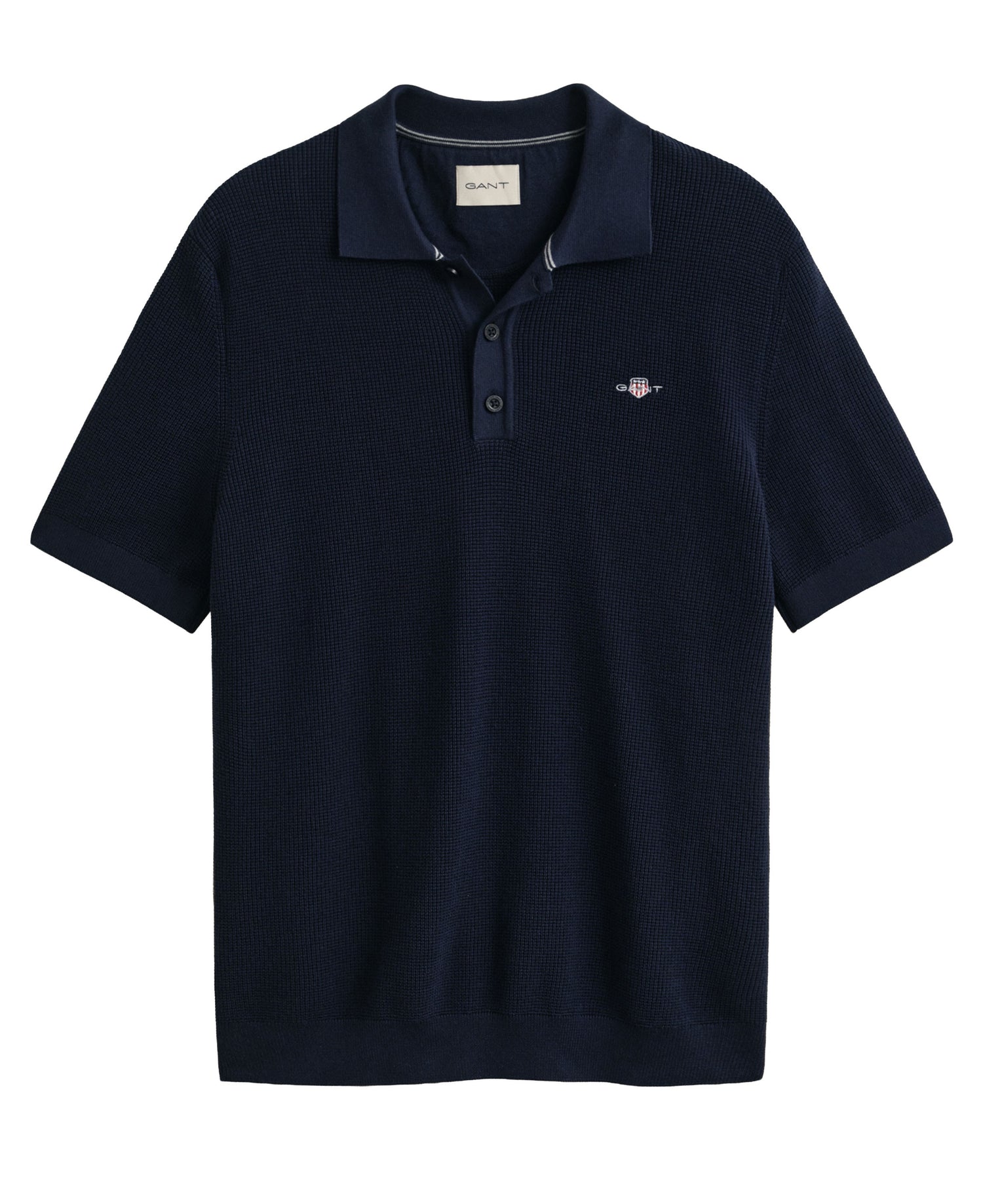 Micro Textured Cotton Short Sleeve Polo - Evening Blue