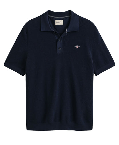 Micro Textured Cotton Short Sleeve Polo - Evening Blue