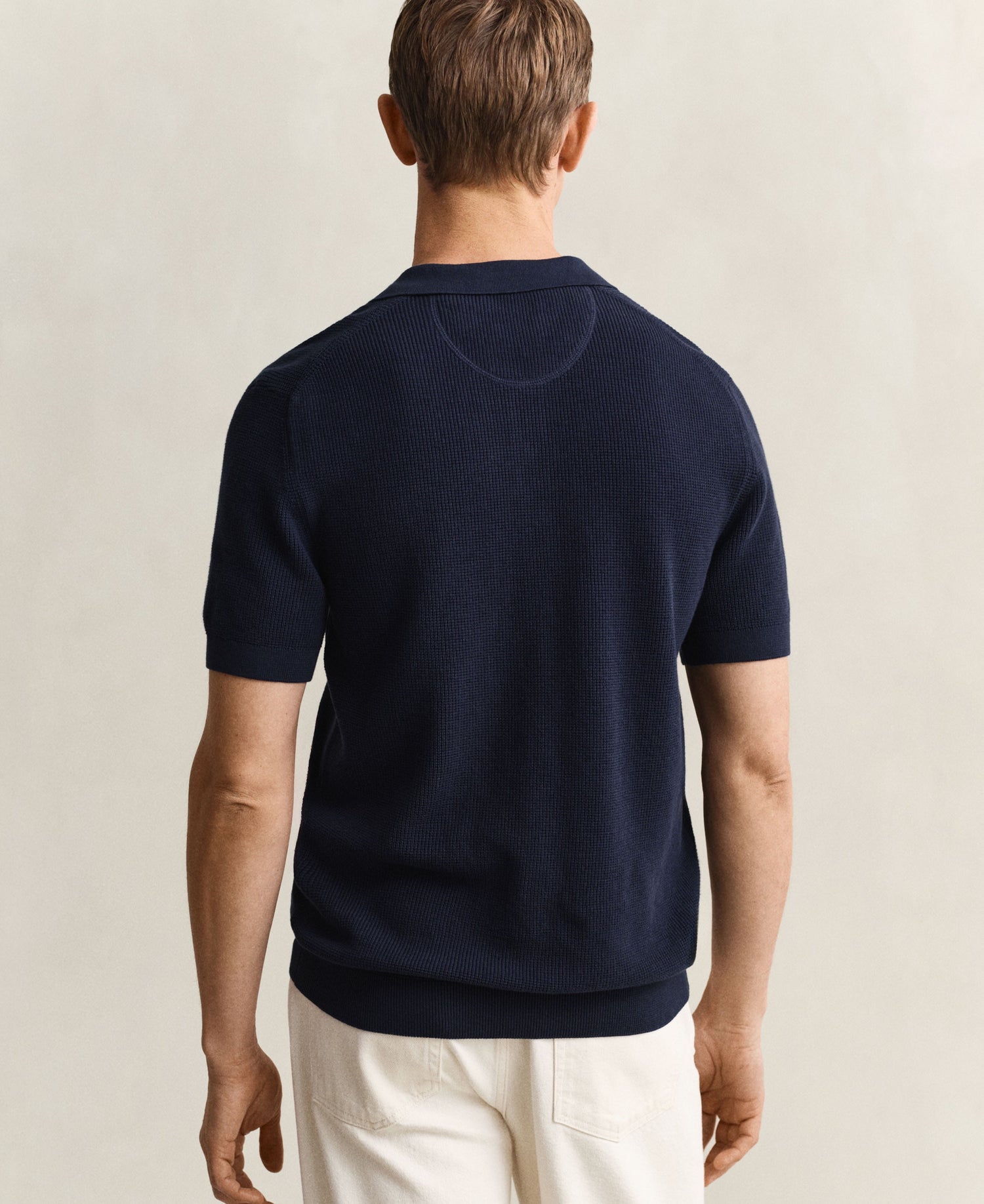 Micro Textured Cotton Short Sleeve Polo - Evening Blue