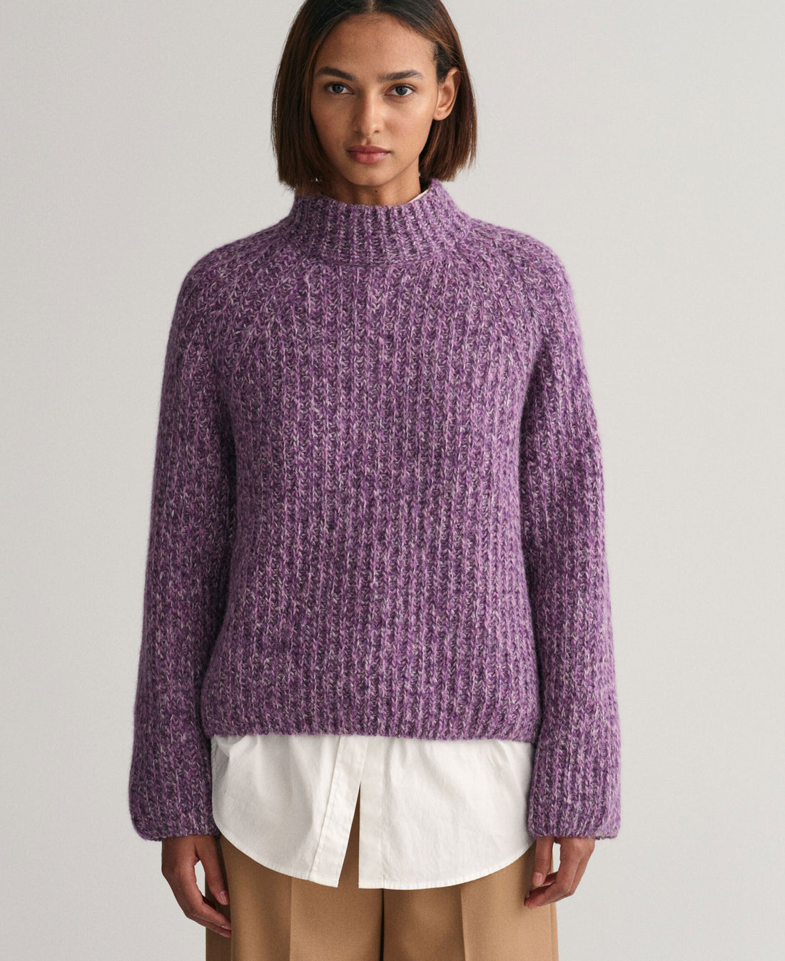Multicolour Stand Collar Sweater - Pansy Purple