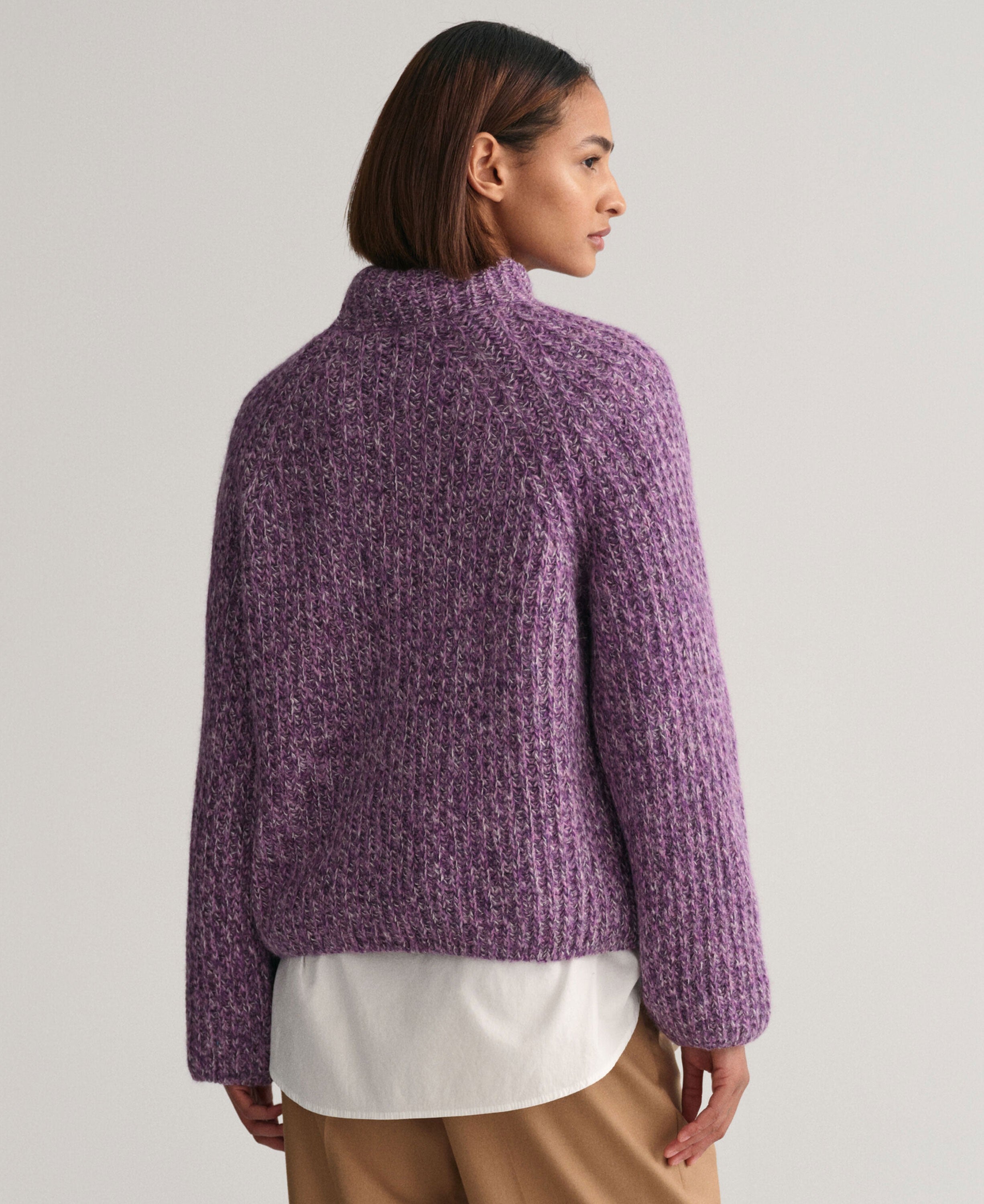 Multicolour Stand Collar Sweater - Pansy Purple