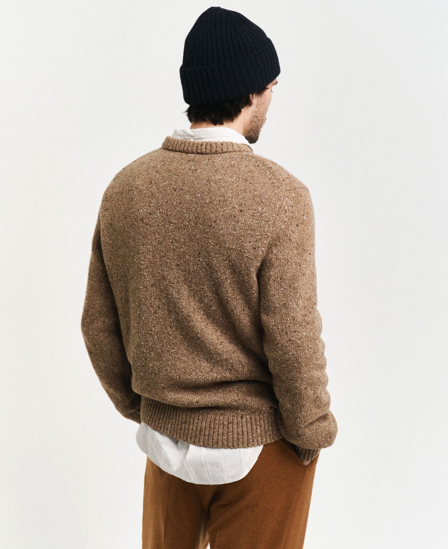 Neps Wool Crew Neck Jumper - Light Brown Melange