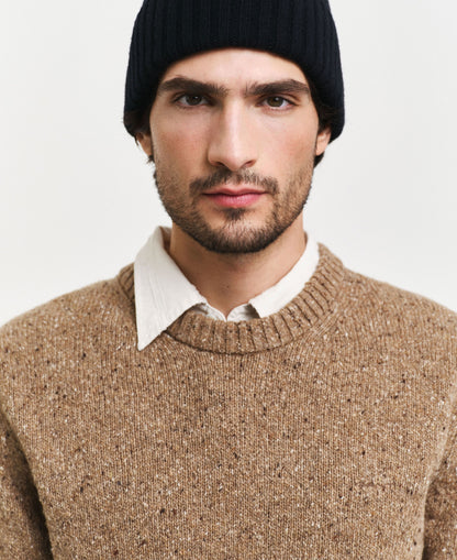 Neps Wool Crew Neck Jumper - Light Brown Melange