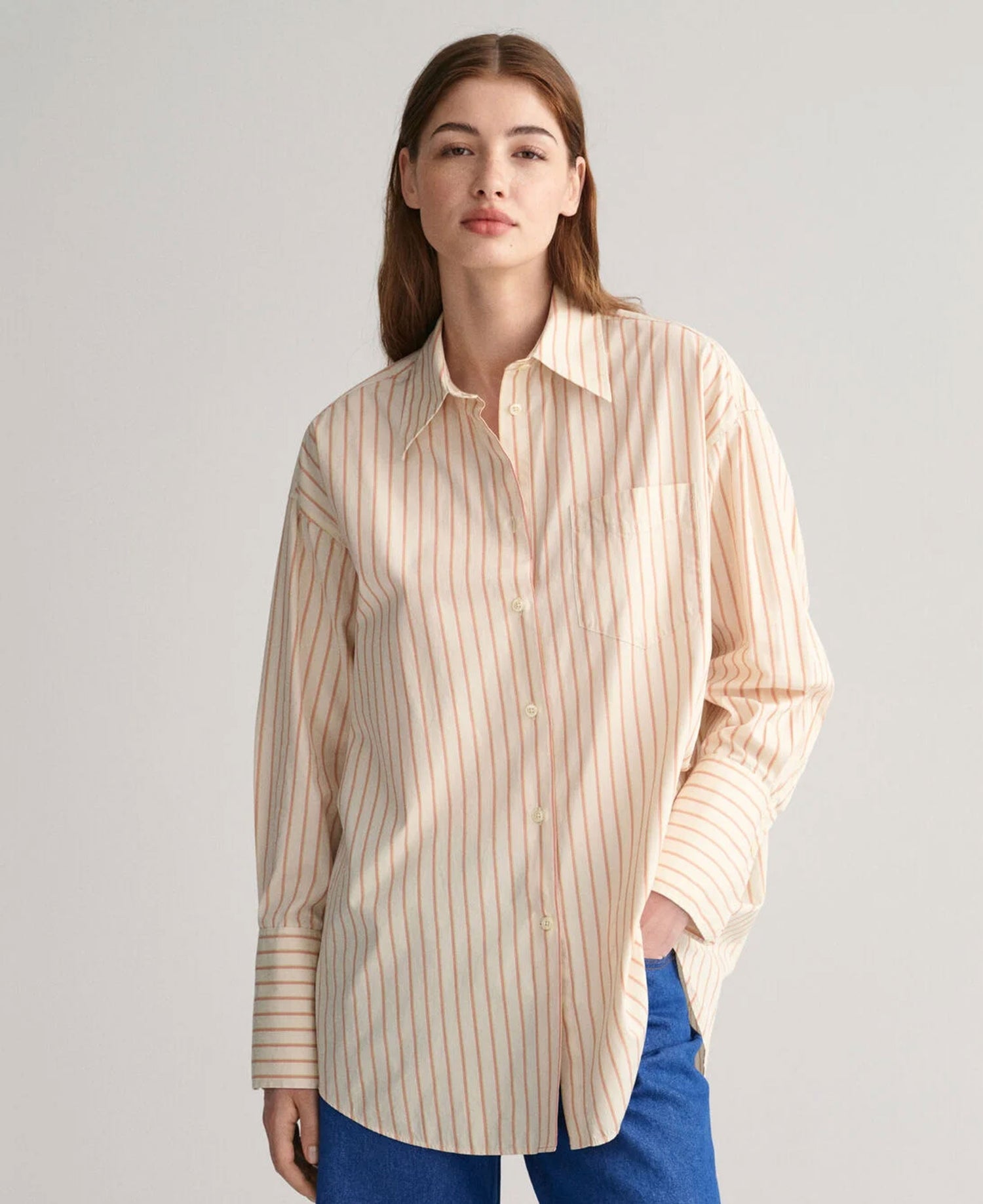 Oversized Poplin Striped Shirt - Linen