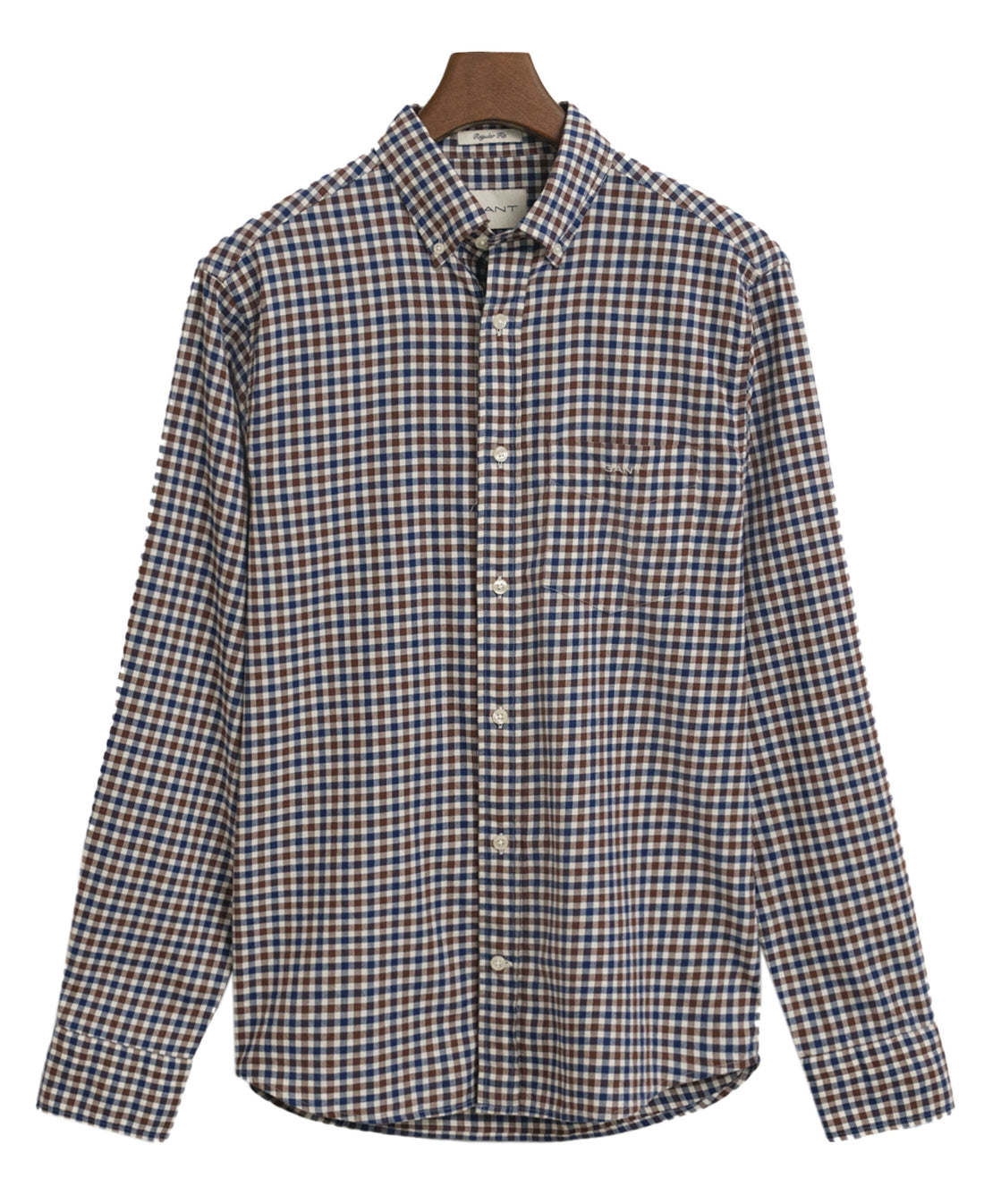Regular Fit Twill Gingham Shirt - Mahogany Brown