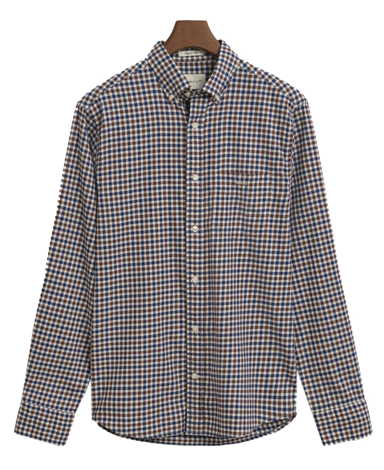 Regular Fit Twill Gingham Shirt - Mahogany Brown