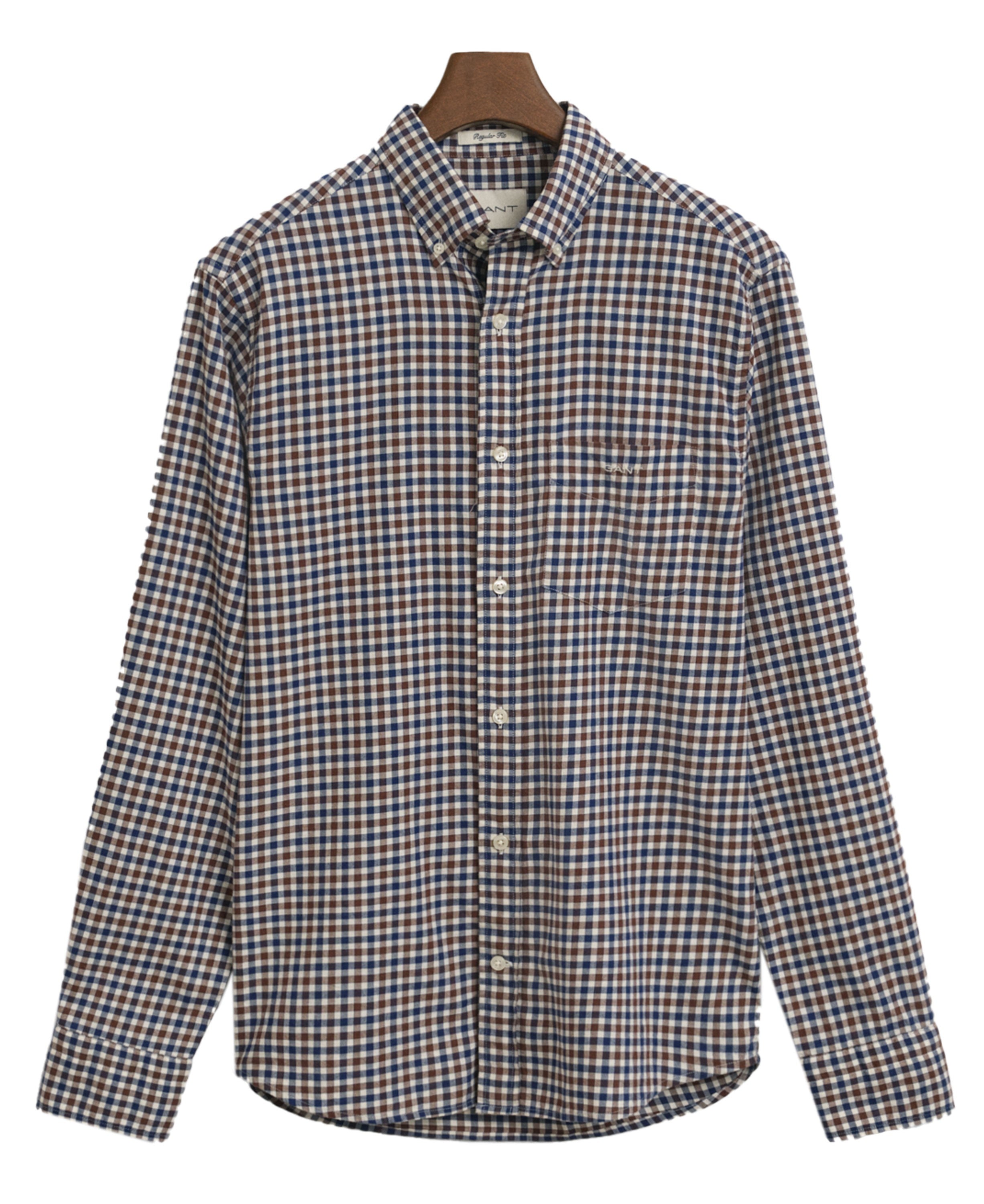 Regular Fit Twill Gingham Shirt - Mahogany Brown
