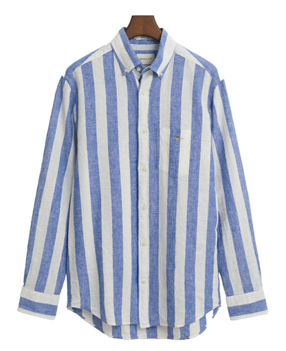 Regular Cotton Linen Bold Stripe Shirt - Rich Blue